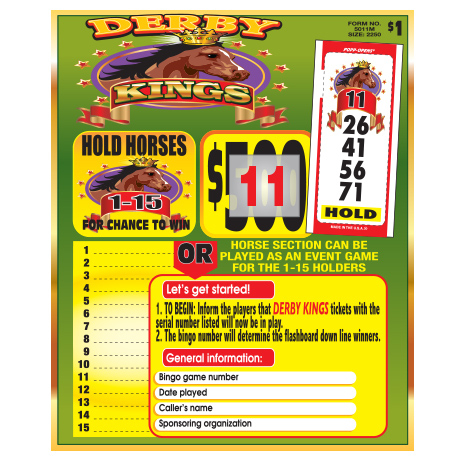 Homestretch Derby Horse Race Bingo Pull Tabs Games 